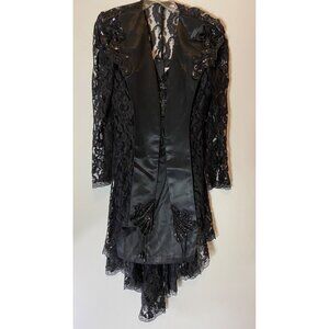 Black Lace & Satin Beaded Dress w/ Lace Sequined  Jacket Size 8